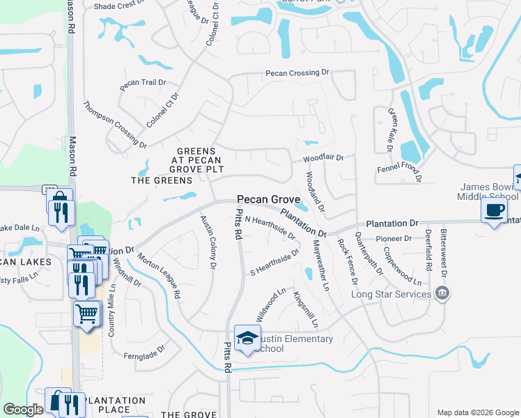 map of restaurants, bars, coffee shops, grocery stores, and more near 1610 North Hearthside Drive in Richmond