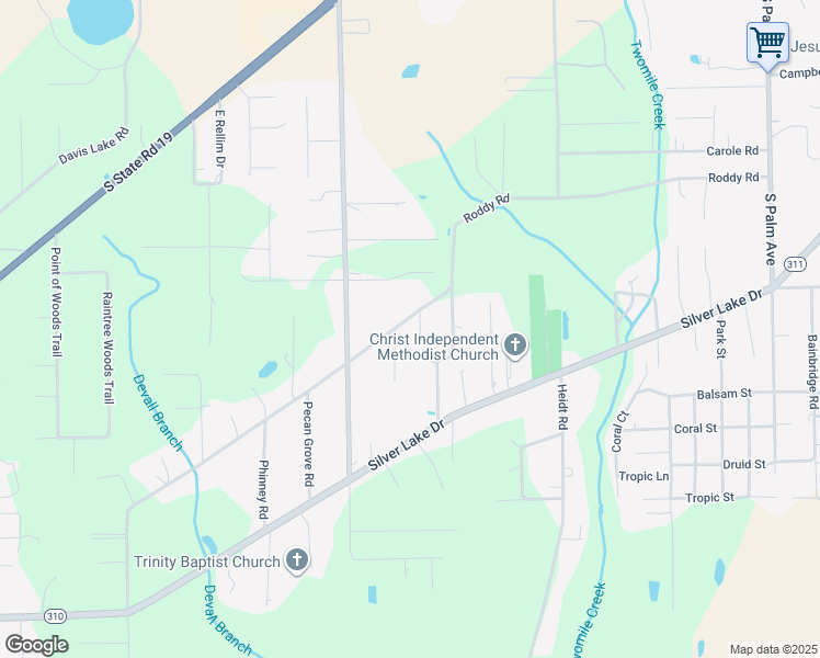map of restaurants, bars, coffee shops, grocery stores, and more near 314 Old Peniel Road in Palatka
