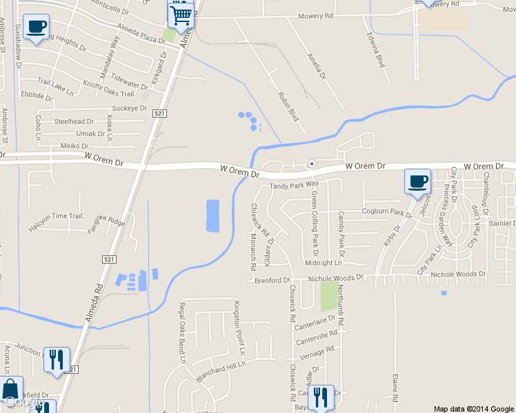 map of restaurants, bars, coffee shops, grocery stores, and more near 11754 Red Hummingbird Drive in Houston