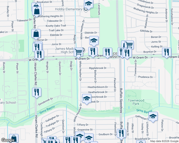 map of restaurants, bars, coffee shops, grocery stores, and more near 3914 Prudence Drive in Houston