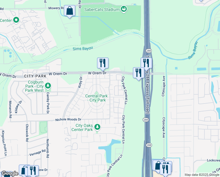 map of restaurants, bars, coffee shops, grocery stores, and more near 11720 Chanteloup Drive in Houston