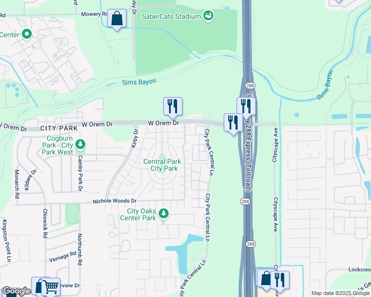 map of restaurants, bars, coffee shops, grocery stores, and more near 11720 Chanteloup Drive in Houston