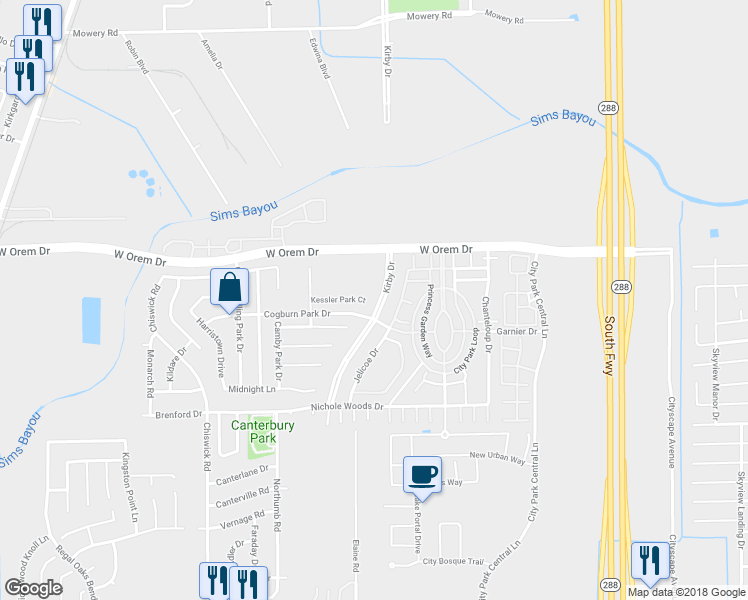 map of restaurants, bars, coffee shops, grocery stores, and more near 1703 Kessler Park Court in Houston