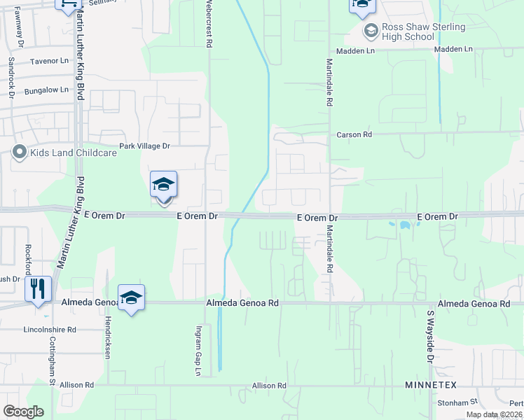 map of restaurants, bars, coffee shops, grocery stores, and more near 12423 Sunset Ridge Lane in Houston