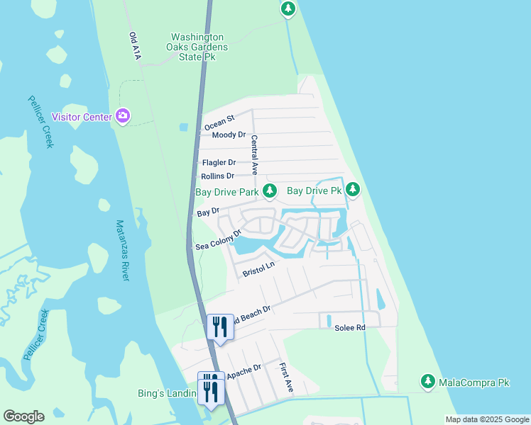 map of restaurants, bars, coffee shops, grocery stores, and more near 26 Bedford Drive in Palm Coast