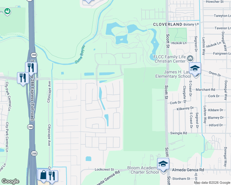 map of restaurants, bars, coffee shops, grocery stores, and more near 12632-12840 Furman Road in Houston