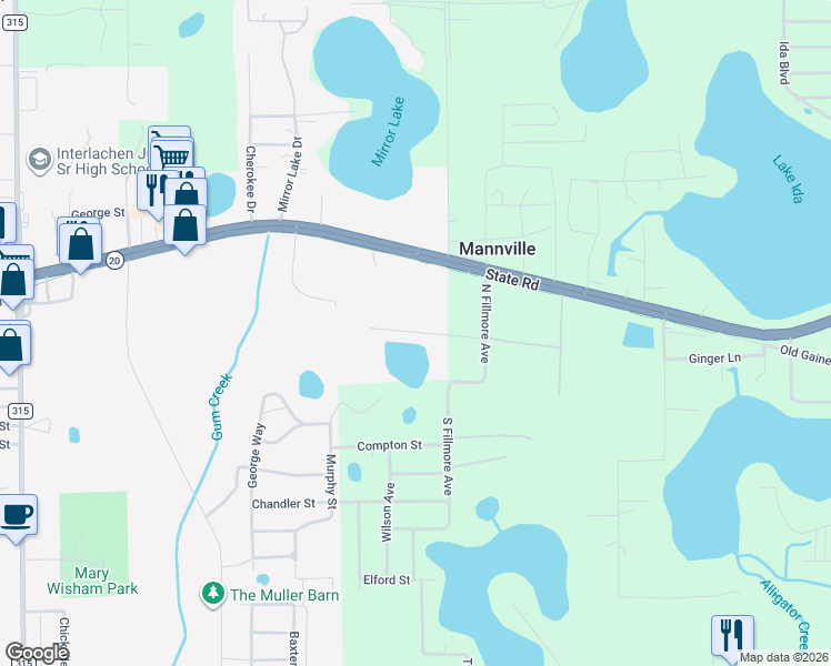 map of restaurants, bars, coffee shops, grocery stores, and more near Madison Street in Interlachen
