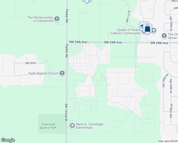 map of restaurants, bars, coffee shops, grocery stores, and more near 2943 Southwest 118th Drive in Gainesville
