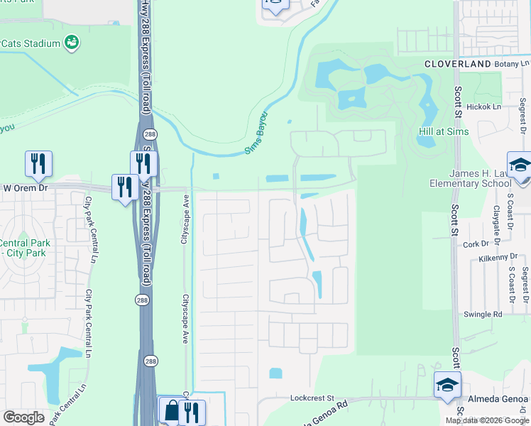 map of restaurants, bars, coffee shops, grocery stores, and more near 2731 Skyview Long Drive in Houston