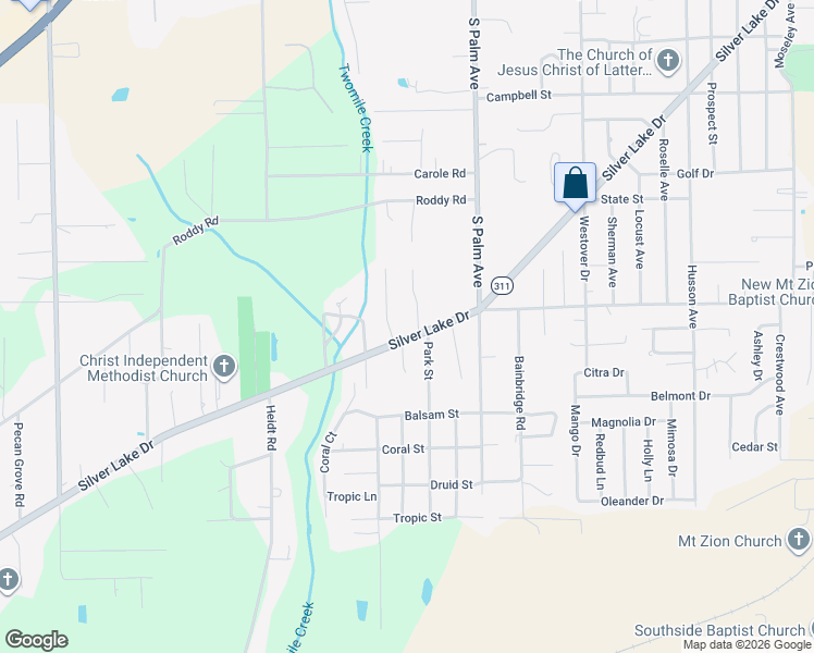 map of restaurants, bars, coffee shops, grocery stores, and more near 103 Park Circle in Palatka