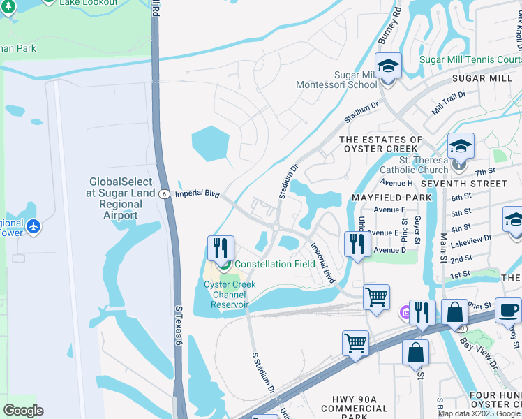 map of restaurants, bars, coffee shops, grocery stores, and more near 850 Imperial Boulevard in Sugar Land