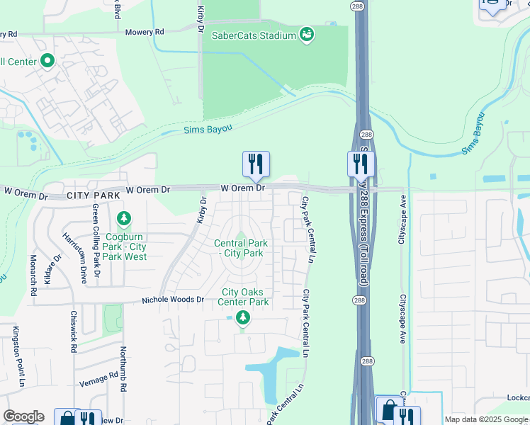 map of restaurants, bars, coffee shops, grocery stores, and more near 11726 Chanteloup Drive in Houston