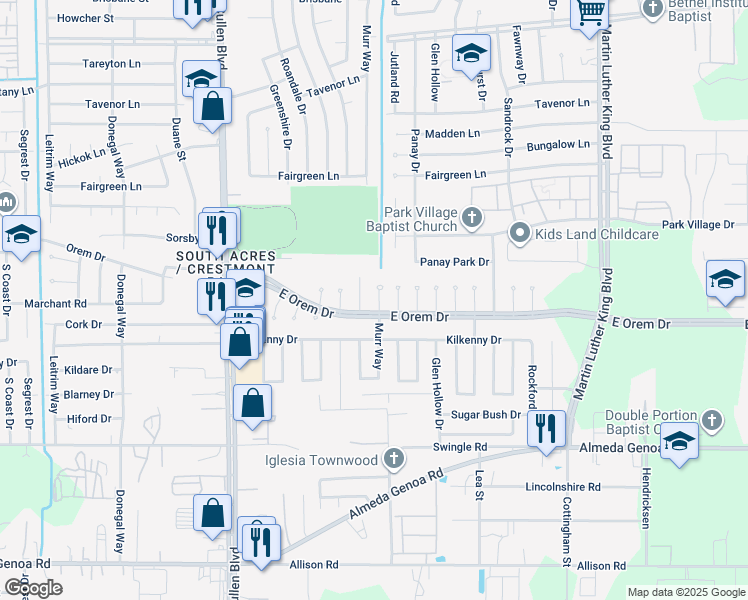 map of restaurants, bars, coffee shops, grocery stores, and more near 12122 Murr Way in Houston