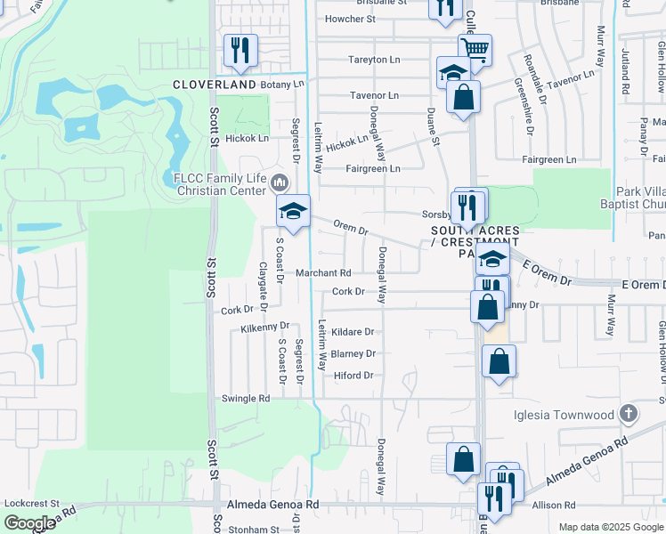 map of restaurants, bars, coffee shops, grocery stores, and more near 4023 Marchant Road in Houston