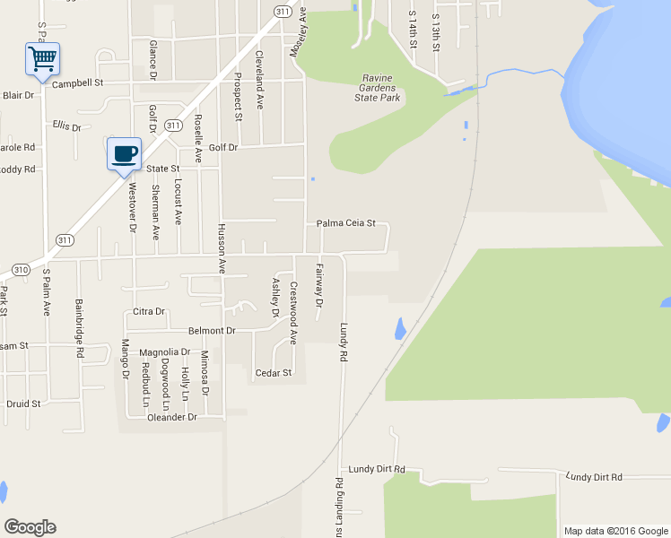 map of restaurants, bars, coffee shops, grocery stores, and more near 2404 Lundy Road in Palatka