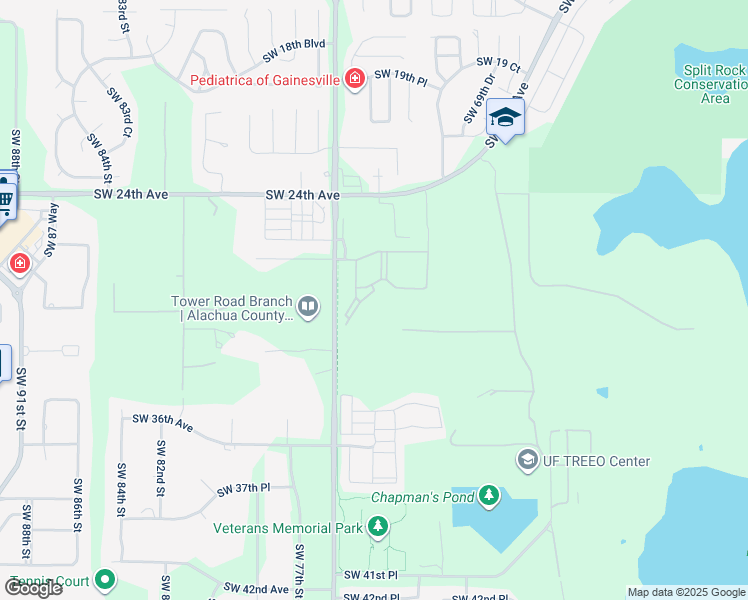 map of restaurants, bars, coffee shops, grocery stores, and more near 2625 Southwest 75th Street in Gainesville