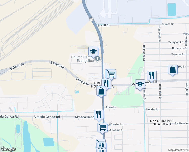 map of restaurants, bars, coffee shops, grocery stores, and more near 9522 Telephone Road in Houston
