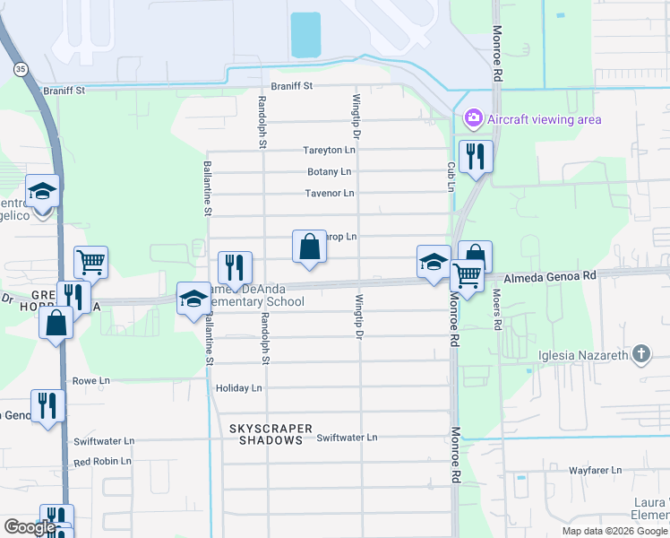 map of restaurants, bars, coffee shops, grocery stores, and more near 8229 Almeda Genoa Road in Houston