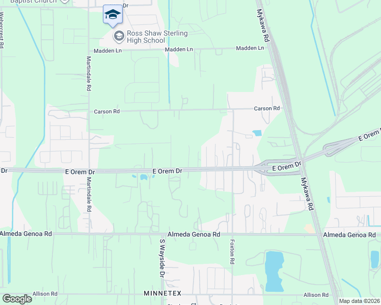 map of restaurants, bars, coffee shops, grocery stores, and more near East Orem Drive in Houston