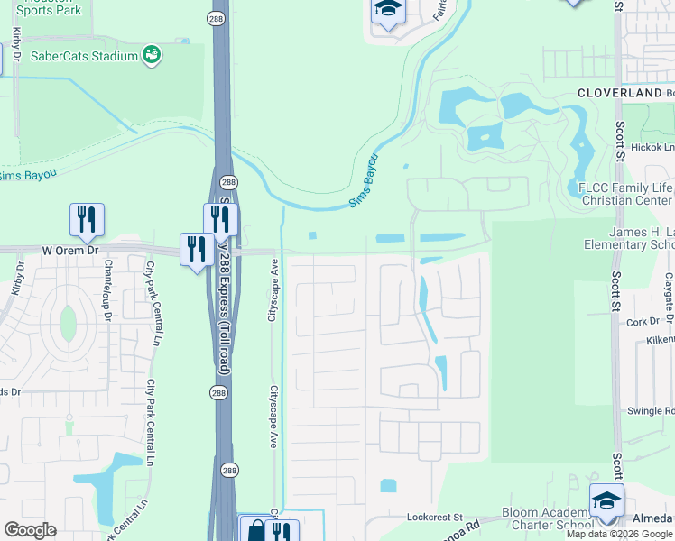 map of restaurants, bars, coffee shops, grocery stores, and more near 2619 Skyview Long Drive in Houston