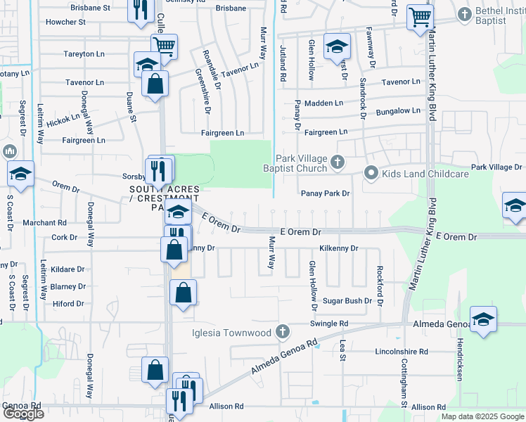 map of restaurants, bars, coffee shops, grocery stores, and more near 12122 Murr Way in Houston