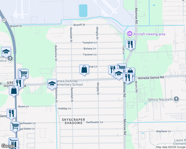 map of restaurants, bars, coffee shops, grocery stores, and more near 8229 Almeda Genoa Rd in Houston