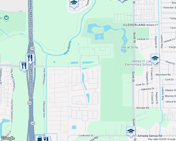 map of restaurants, bars, coffee shops, grocery stores, and more near 12632-12840 Furman Road in Houston