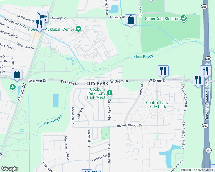 map of restaurants, bars, coffee shops, grocery stores, and more near 11722 Bollinger Park Court in Houston