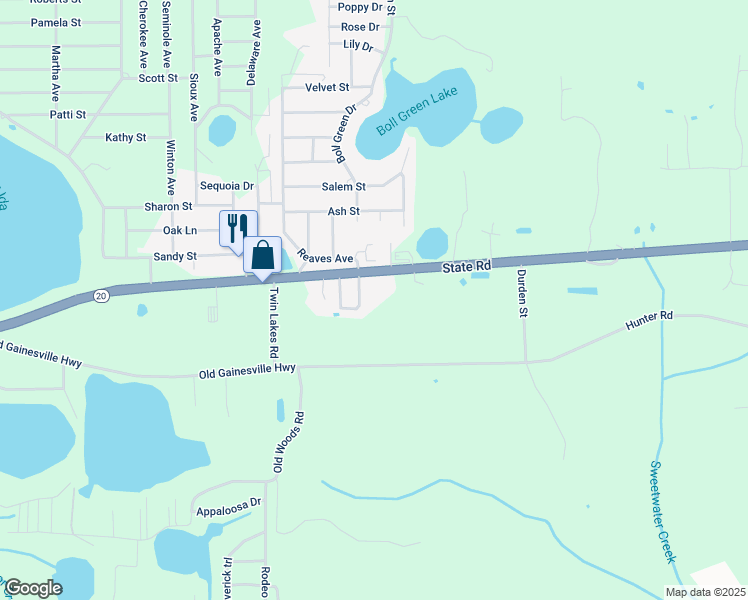 map of restaurants, bars, coffee shops, grocery stores, and more near 873 Highway 20 in Interlachen