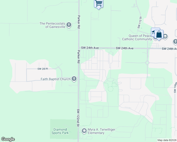 map of restaurants, bars, coffee shops, grocery stores, and more near 12101 SW 29th Place in Gainesville