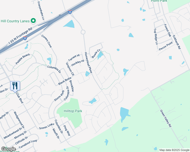 map of restaurants, bars, coffee shops, grocery stores, and more near 6502 Crockett Cove in Schertz