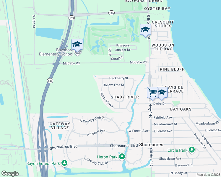map of restaurants, bars, coffee shops, grocery stores, and more near 3114 Woodland Court in La Porte