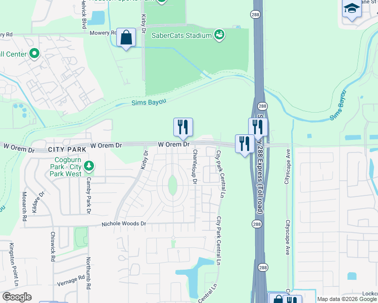 map of restaurants, bars, coffee shops, grocery stores, and more near 11720 Chanteloup Drive in Houston