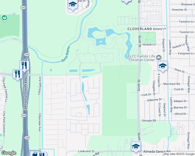 map of restaurants, bars, coffee shops, grocery stores, and more near 12506 Walmgate Court in Houston