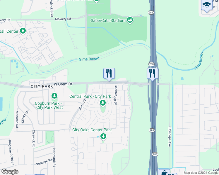 map of restaurants, bars, coffee shops, grocery stores, and more near 1528 Kew Garden Drive in Houston