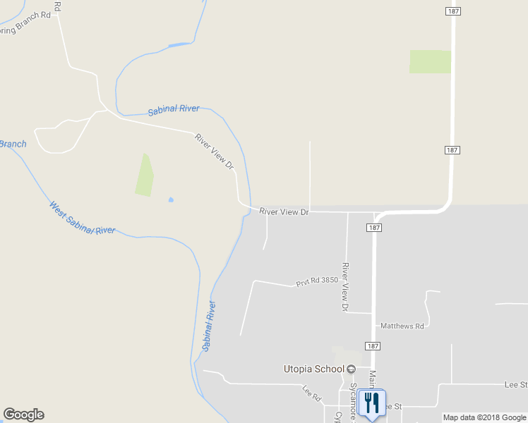 map of restaurants, bars, coffee shops, grocery stores, and more near River View Drive in Utopia