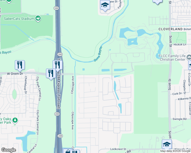 map of restaurants, bars, coffee shops, grocery stores, and more near 2735 Skyview Silver Drive in Houston