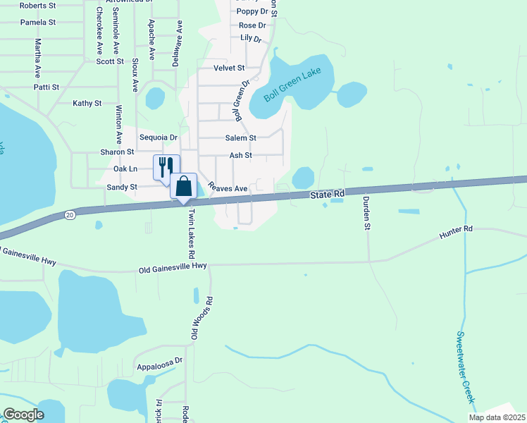 map of restaurants, bars, coffee shops, grocery stores, and more near 873 Florida 20 in Interlachen