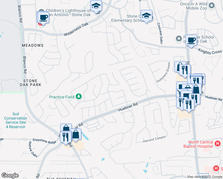 map of restaurants, bars, coffee shops, grocery stores, and more near 734 Virgin Oak in San Antonio