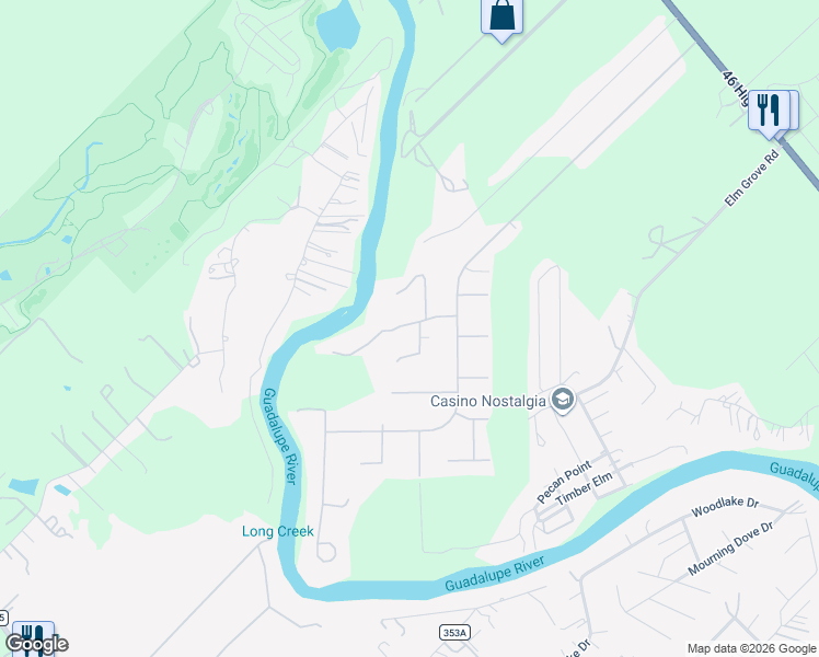 map of restaurants, bars, coffee shops, grocery stores, and more near 236 Las Hadas in Seguin