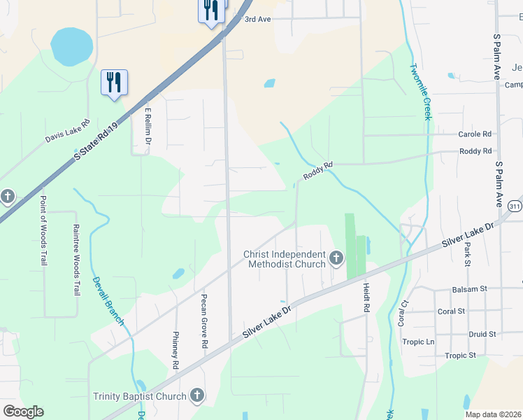 map of restaurants, bars, coffee shops, grocery stores, and more near 1059 South Moody Road in Palatka
