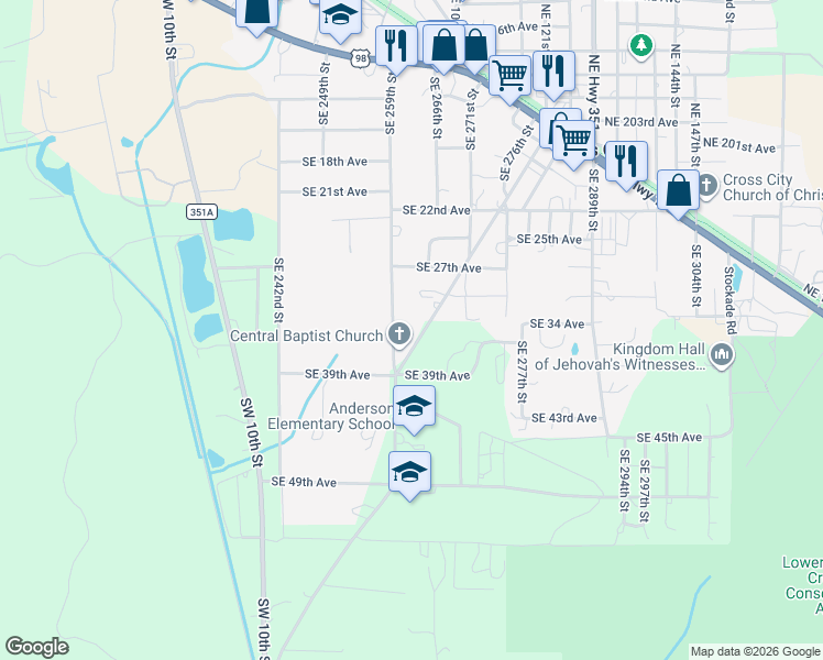 map of restaurants, bars, coffee shops, grocery stores, and more near 532 Southwest 351 Highway in Cross City