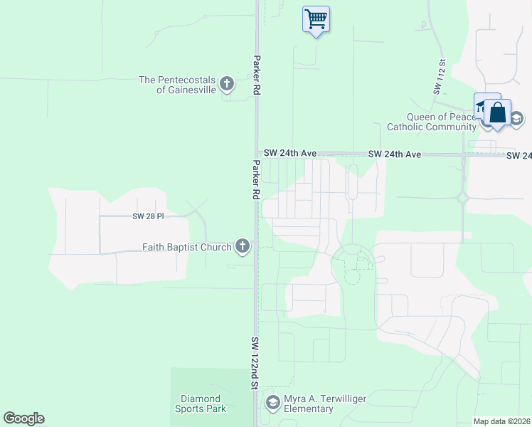 map of restaurants, bars, coffee shops, grocery stores, and more near 2732 Southwest 120th Terrace in Gainesville