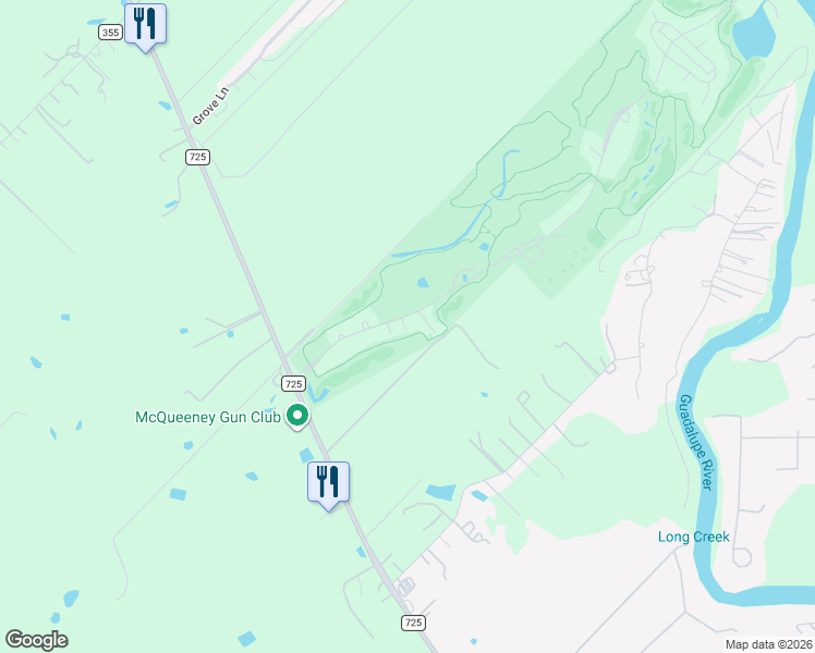 map of restaurants, bars, coffee shops, grocery stores, and more near 171 Long Creek Boulevard in New Braunfels