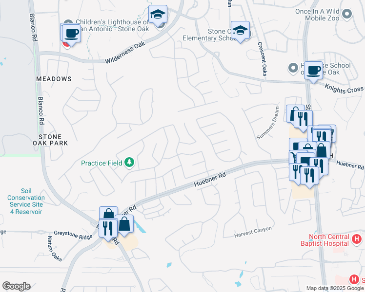 map of restaurants, bars, coffee shops, grocery stores, and more near 734 Virgin Oak in San Antonio