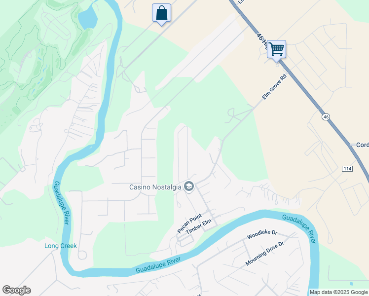 map of restaurants, bars, coffee shops, grocery stores, and more near 262 Windmill Hill in Seguin