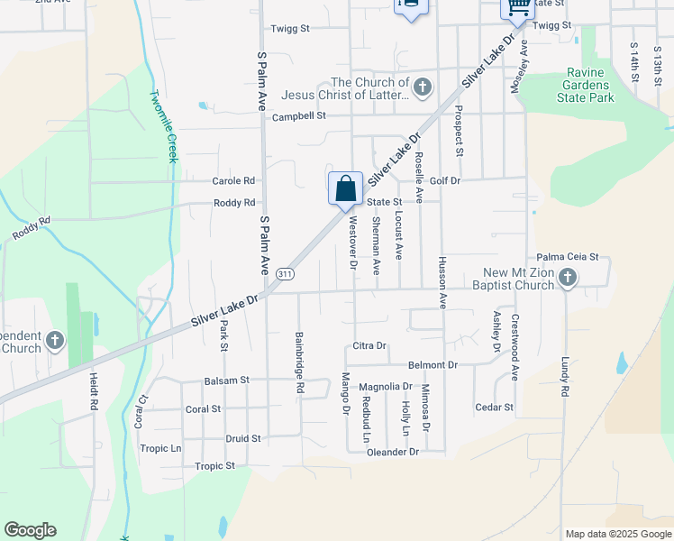 map of restaurants, bars, coffee shops, grocery stores, and more near 108 Nancy Place in Palatka