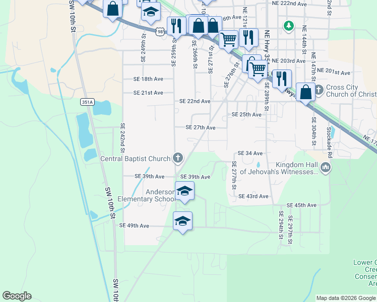 map of restaurants, bars, coffee shops, grocery stores, and more near 532 Southwest 351 Highway in Cross City