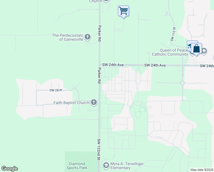 map of restaurants, bars, coffee shops, grocery stores, and more near 2732 Southwest 120th Terrace in Gainesville