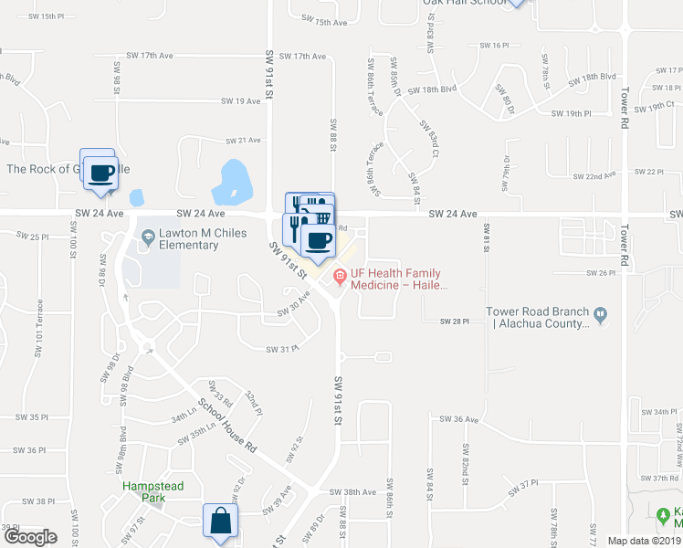 map of restaurants, bars, coffee shops, grocery stores, and more near 2714 Southwest 87 Way in Gainesville